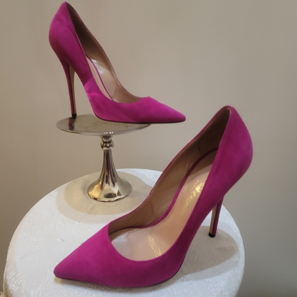 Hot pink, genuine leather suede, pointed toe high heel pumps - Picture 2 of 9